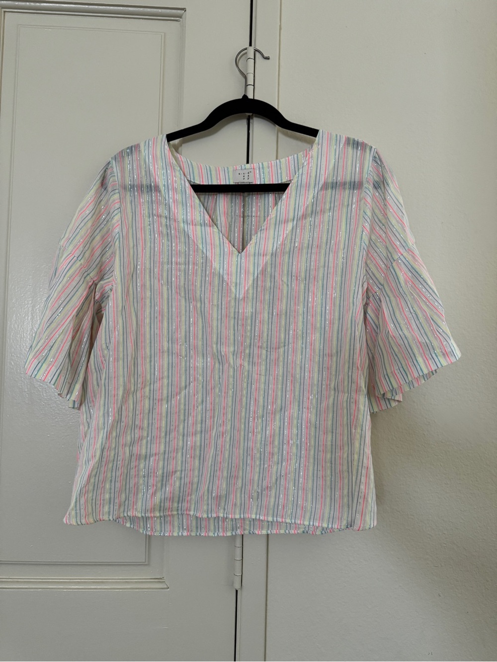 A New Day Colorful Striped V-Neck with Bell Sleeves NWT